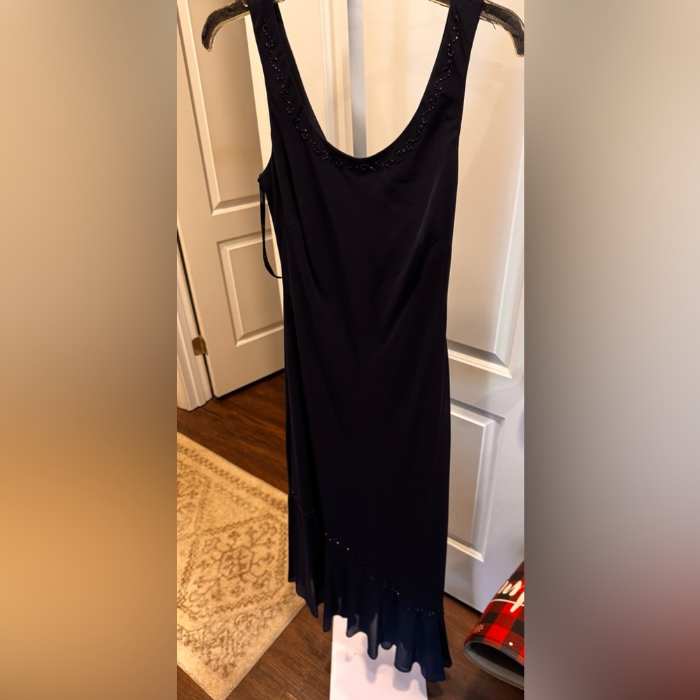 NWT Navy Formal Sleeveless maxi Dress with shawl . Beaded detail on bottom & top
